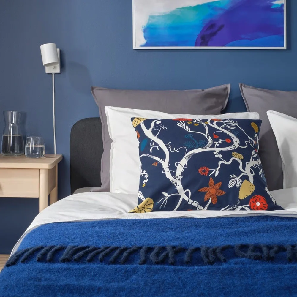 2 Navy Botanical Print Square Throw Pillow Covers